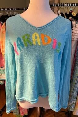 Lilly Pulitzer Danette V-Neck Sebreeze Blue Paradise Sweater VGUC Medium